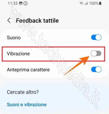 togliere vibrazione tastiera samsung 052