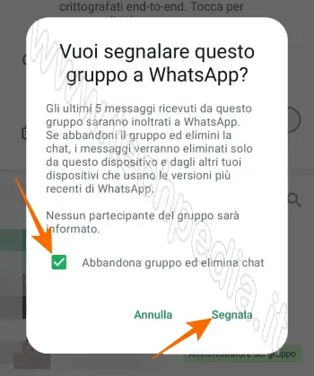 abbandona gruppo whatsapp aggiungere senza consenso 046